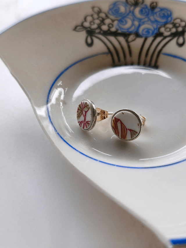 Boucles d'oreilles puces rondes - porcelaine - Sarreguemines no.2