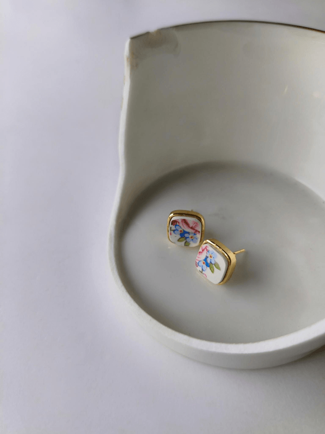 Boucles d'oreilles carrées - faience - Sarreguemines - no.5