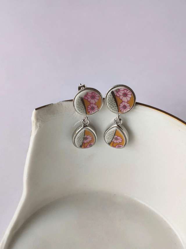Boucles d'oreilles pendantes - porcelaine - Limoges - no.2