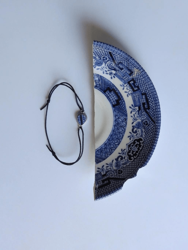 Bracelet cordon simple - porcelaine - Blue Willow no.3