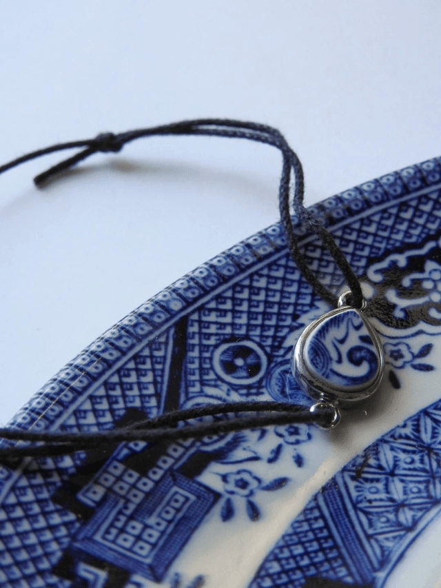 Bracelet cordon simple - porcelaine - Blue Willow no.2