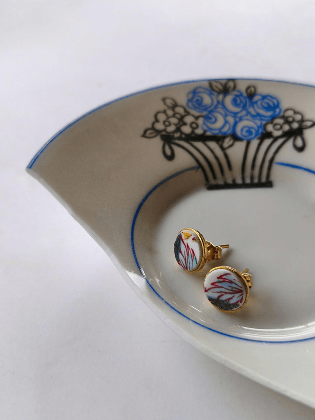 Boucles d'oreilles puces rondes - porcelaine - Sarreguemines no.3