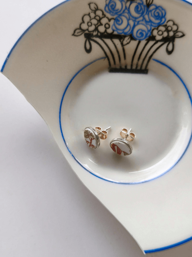 Boucles d'oreilles puces rondes - porcelaine - Sarreguemines no.2