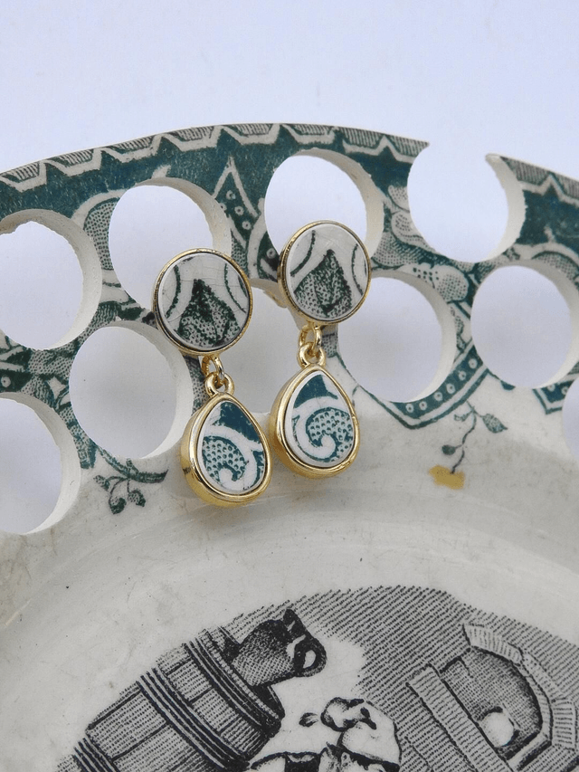 Boucles d'oreilles pendantes - faïence Lunéville Saint-Clément no.3