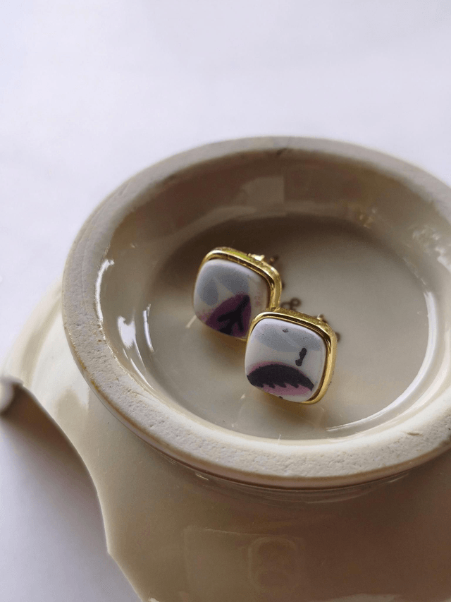 Boucles d'oreilles carrées - porcelaine - Bernardaud Limoges - no.1
