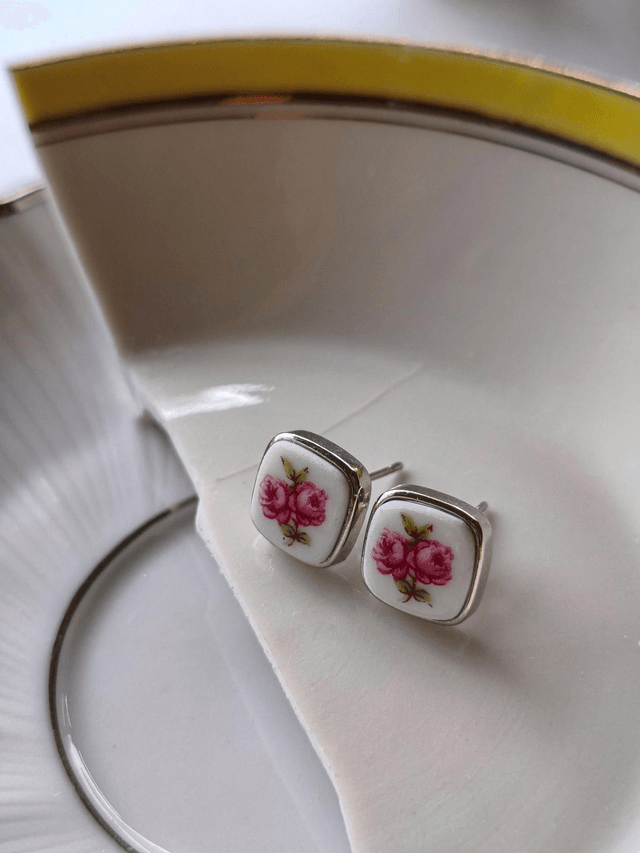 Boucles d'oreilles carrées - porcelaine tchécoslovaque - Pirkenhammer no.1