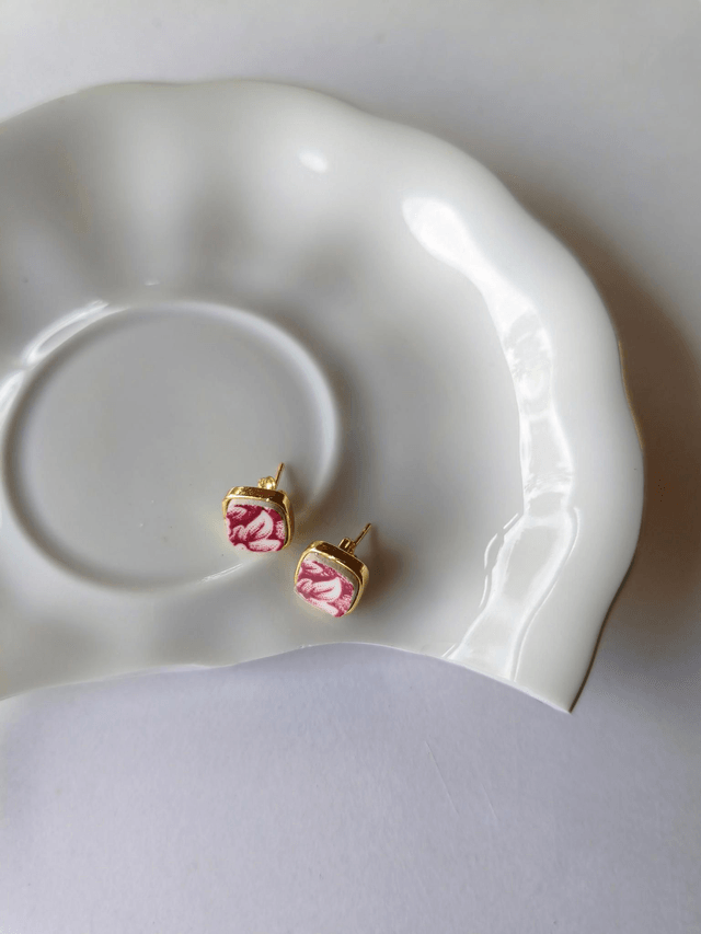 Boucles d'oreilles carrées - porcelaine anglaise - Grindley Staffordshire no.1