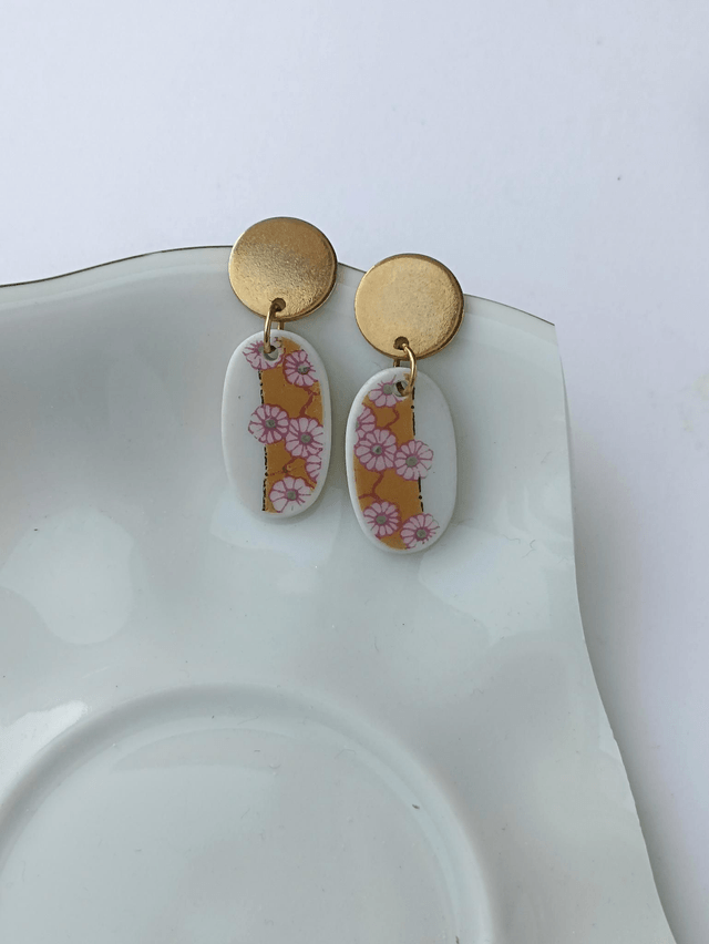 Boucles d'oreilles pendantes - porcelaine Limoges - no.1