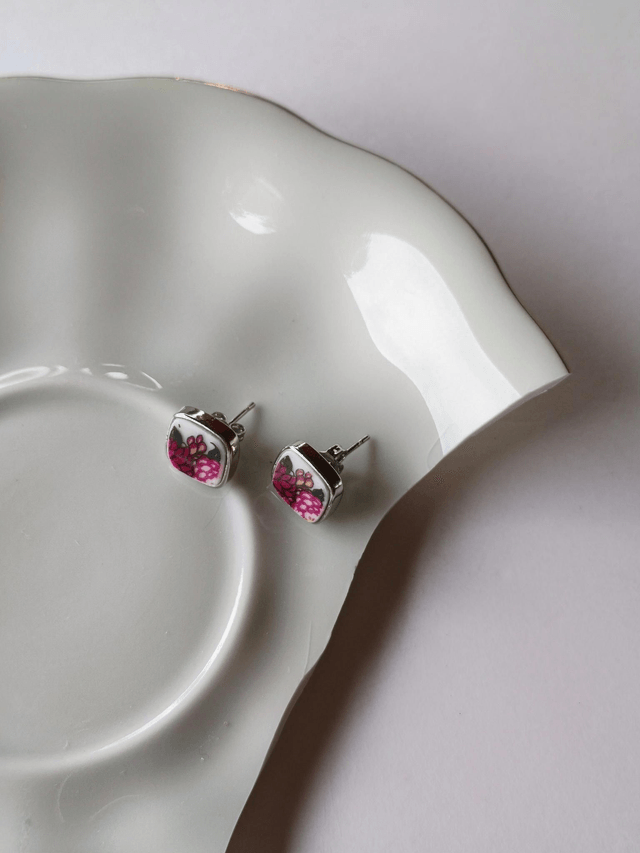 Boucles d'oreilles carrées - porcelaine - Limoges - no.1