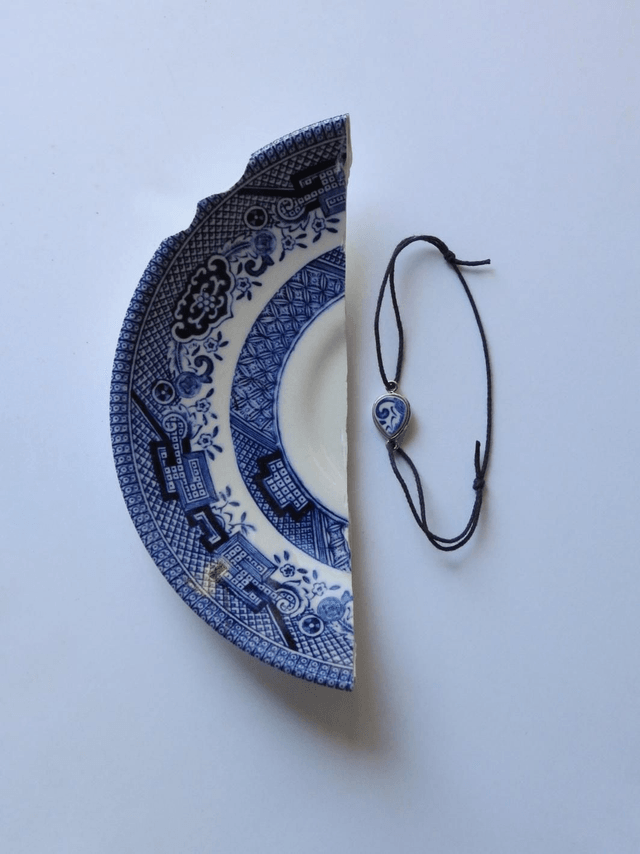 Bracelet cordon simple - porcelaine - Blue Willow no.2