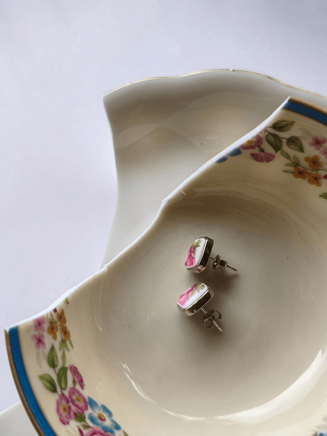 Boucles d'oreilles carrées - porcelaine tchécoslovaque - Pirkenhammer no.3