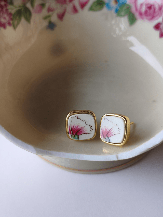 Boucles d'oreilles carrées - faience - Sarreguemines - no.2
