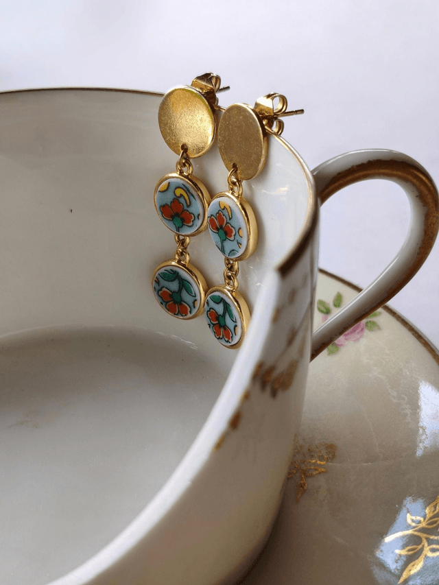 Boucles d'oreilles pendantes - porcelaine Limoges - Haviland - no.1