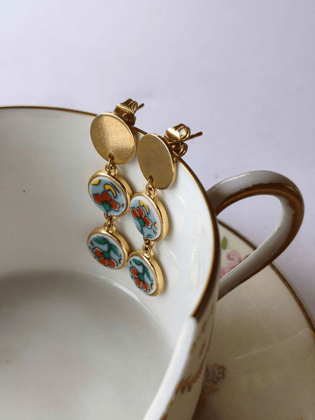 Boucles d'oreilles pendantes - porcelaine Limoges - Haviland - no.1