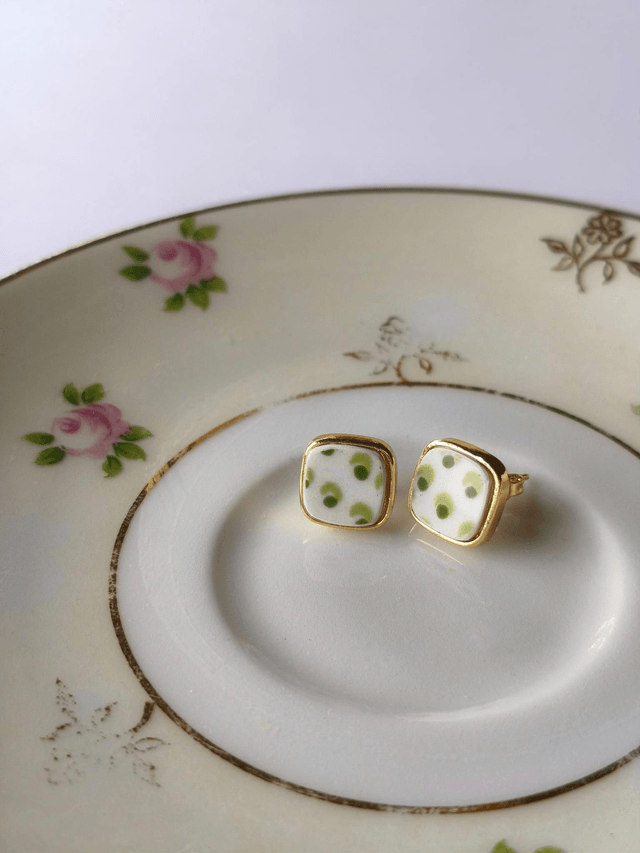 Boucles d'oreilles carrées - faïence - style vintage no.8