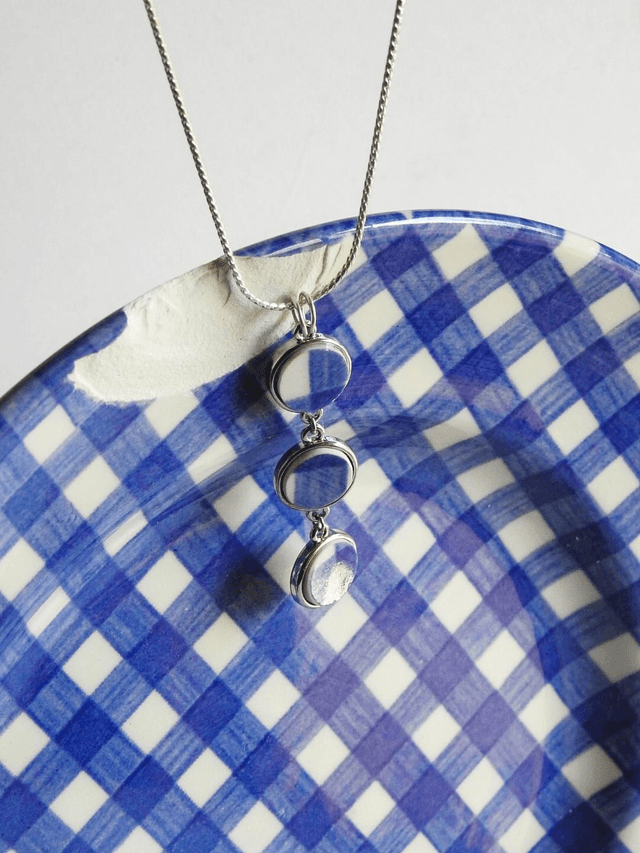 Parure - pendentif + boucles d'oreilles - motif vichy
