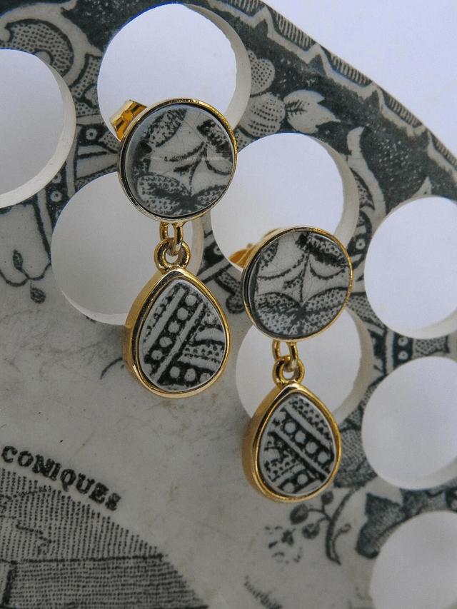 Boucles d'oreilles pendantes - faïence Lunéville Saint-Clément no.2
