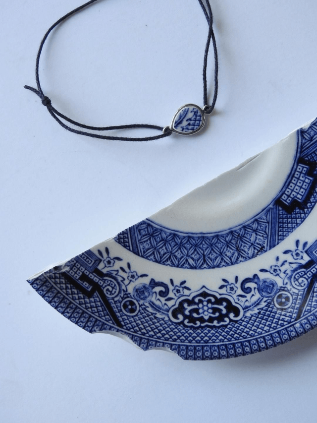 Bracelet cordon simple - porcelaine - Blue Willow no.1