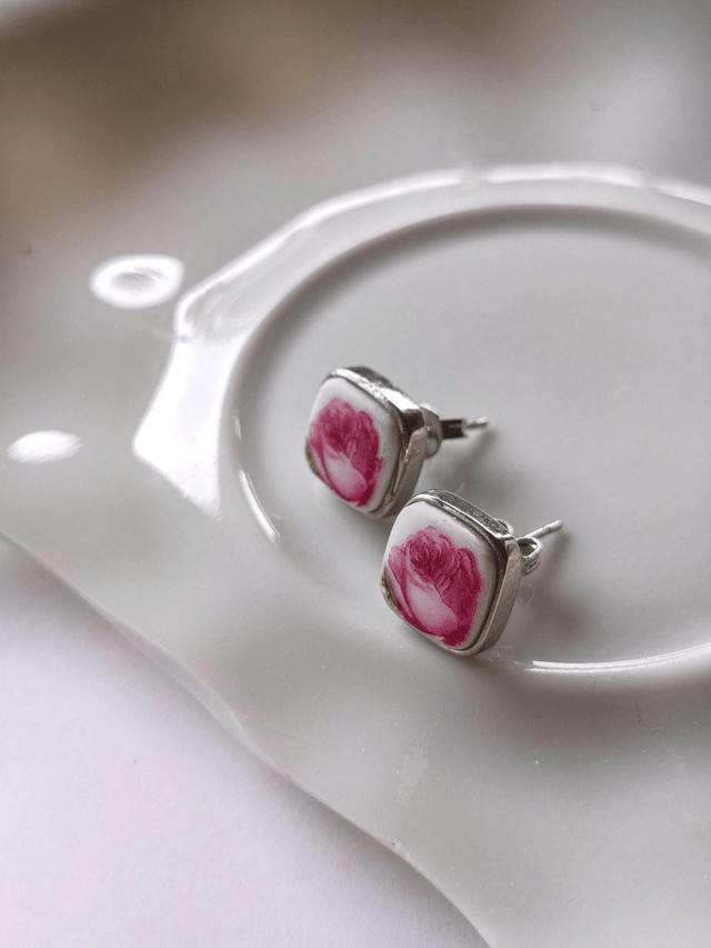 Boucles d'oreilles carrées - porcelaine tchécoslovaque - Pirkenhammer no.4