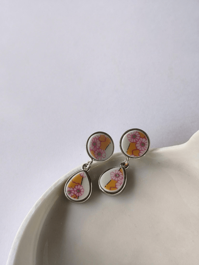 Boucles d'oreilles pendantes - porcelaine - Limoges - no.1