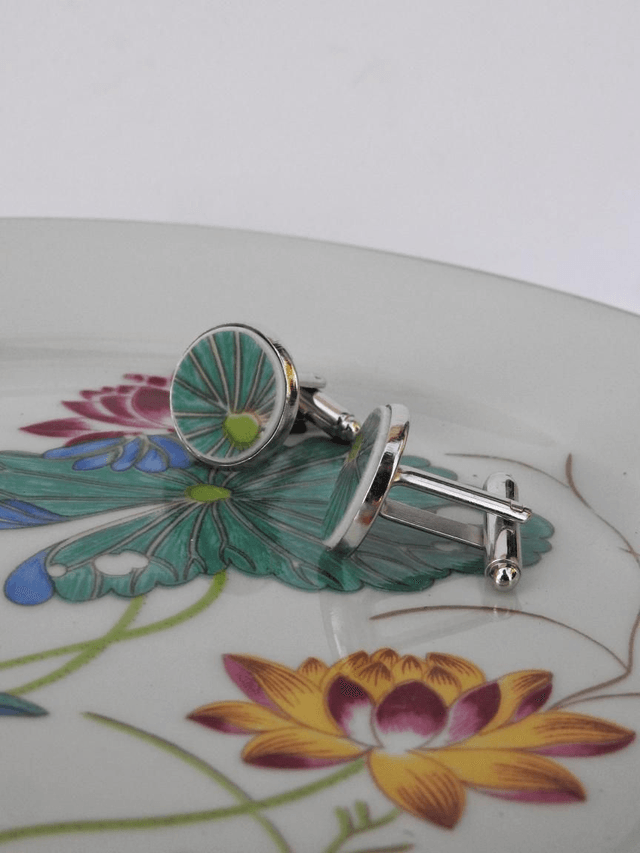 Boutons de manchette - porcelaine Charles Field Haviland - modèle Lotus no.2