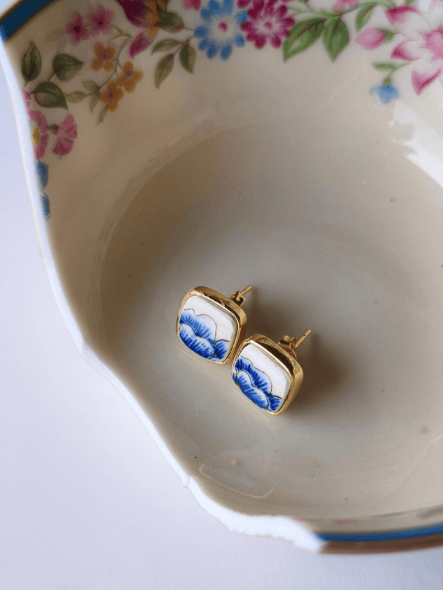 Boucles d'oreilles carrées - faience - Sarreguemines - no.3