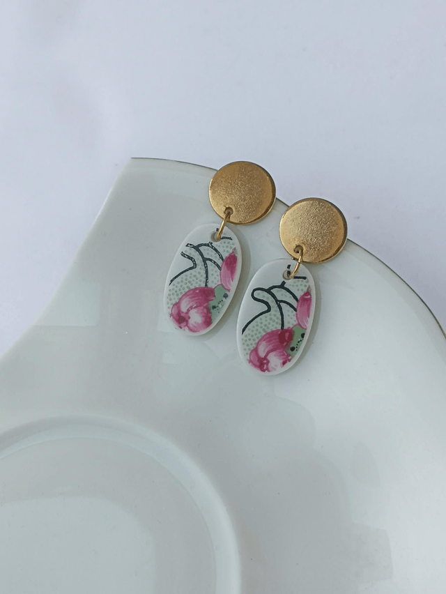 Boucles d'oreilles pendantes - porcelaine Limoges - no.2