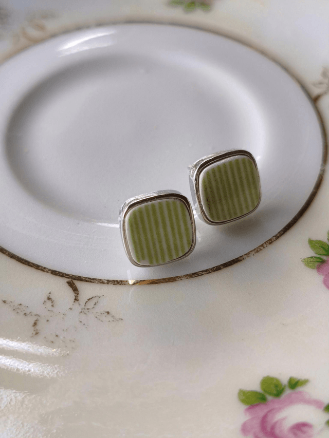 Boucles d'oreilles carrées - faïence - style vintage no.6