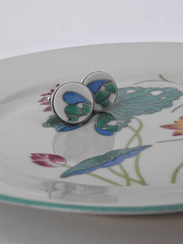 Boutons de manchette - porcelaine Charles Field Haviland - modèle Lotus no.3