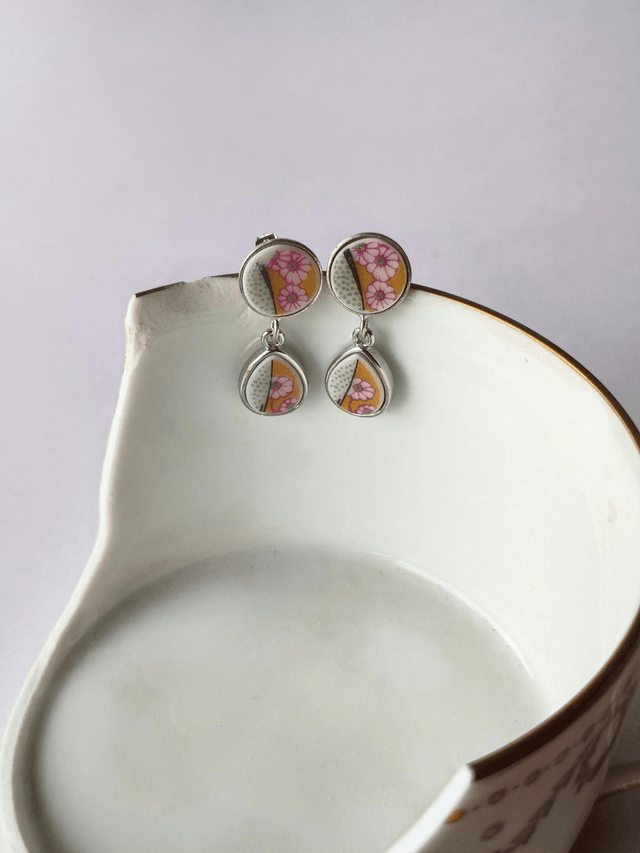 Boucles d'oreilles pendantes - porcelaine - Limoges - no.2