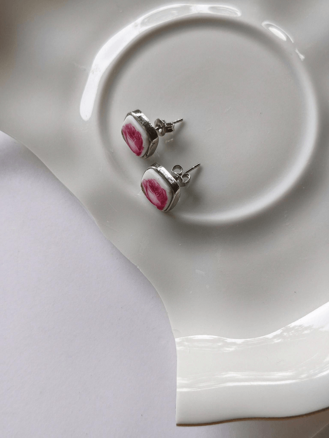 Boucles d'oreilles carrées - porcelaine tchécoslovaque - Pirkenhammer no.4