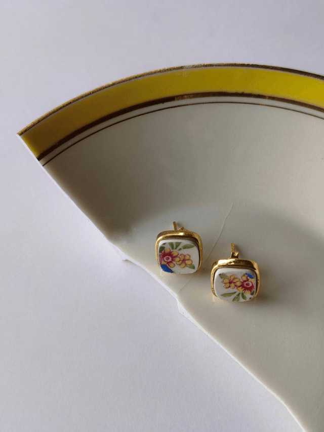 Boucles d'oreilles carrées - faience - Sarreguemines - no.7