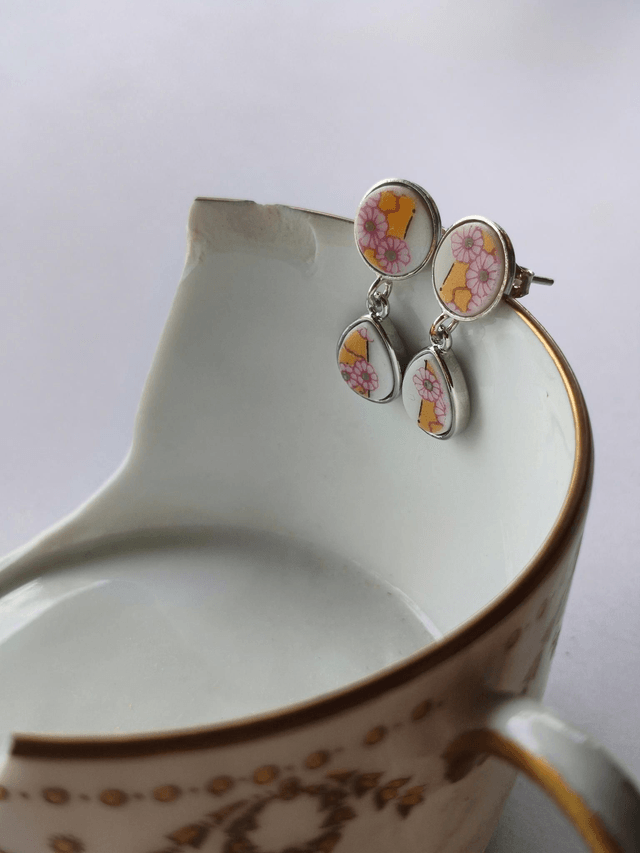 Boucles d'oreilles pendantes - porcelaine - Limoges - no.1