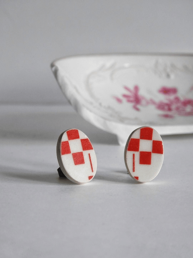 Boucles d'oreilles ovales - porcelaine