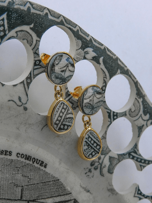 Boucles d'oreilles pendantes - faïence Lunéville Saint-Clément no.2