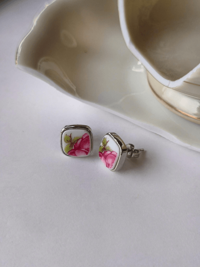 Boucles d'oreilles carrées - porcelaine tchécoslovaque - Pirkenhammer no.3