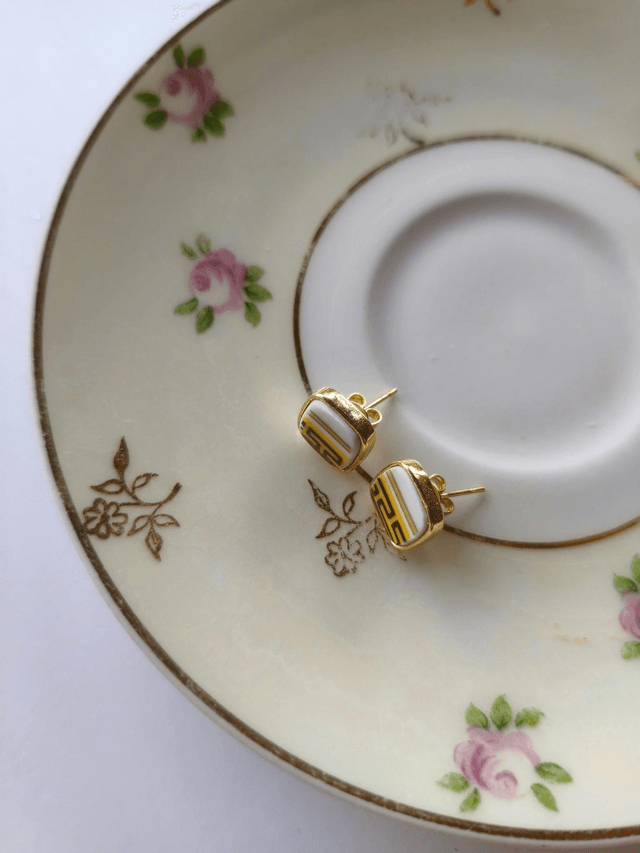 Boucles d'oreilles carrées - porcelaine Limoges - no.1