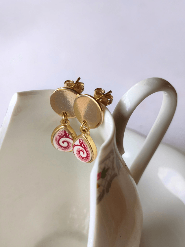Boucles d'oreilles pendantes - porcelaine anglaise - Grindley Staffordshire no.1
