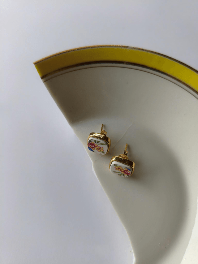 Boucles d'oreilles carrées - faience - Sarreguemines - no.7