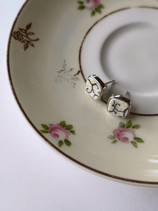Boucles d'oreilles carrées - porcelaine - Limoges - no.3