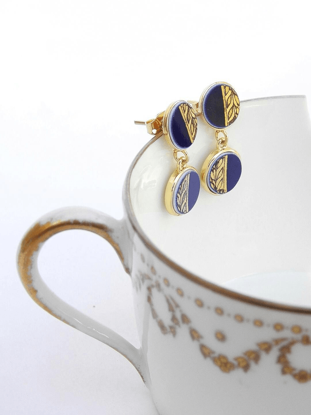 Boucles d'oreilles pendantes - porcelaine Limoges - Delinières no.1
