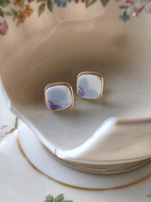 Boucles d'oreilles carrées - porcelaine - Bernardaud Limoges - no.2