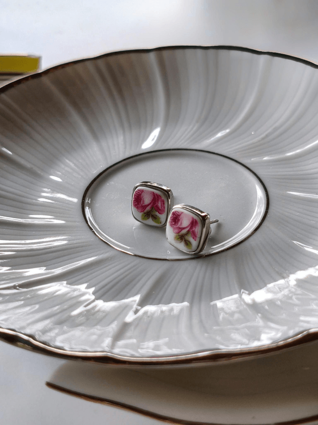 Boucles d'oreilles carrées - porcelaine tchécoslovaque - Pirkenhammer no.2