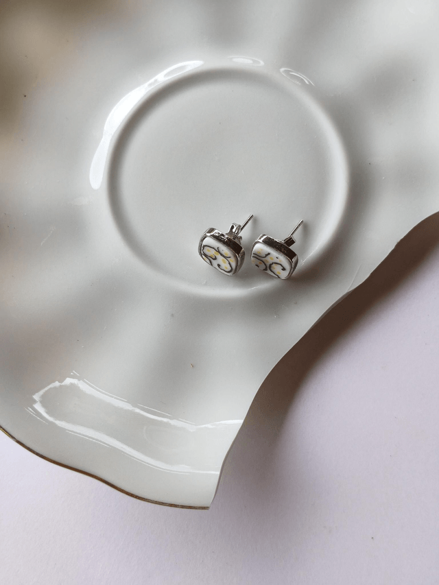 Boucles d'oreilles carrées - porcelaine - Limoges - no.2