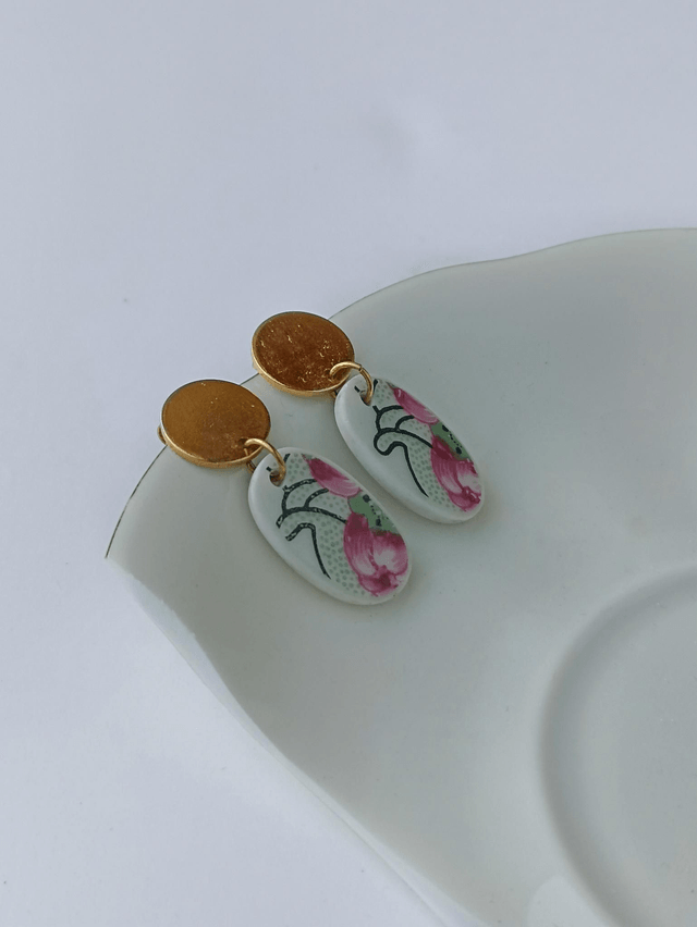 Boucles d'oreilles pendantes - porcelaine Limoges - no.2
