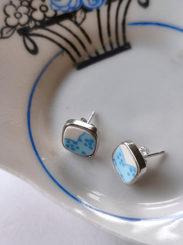 Boucles d'oreilles carrées - faïence - style vintage no.5
