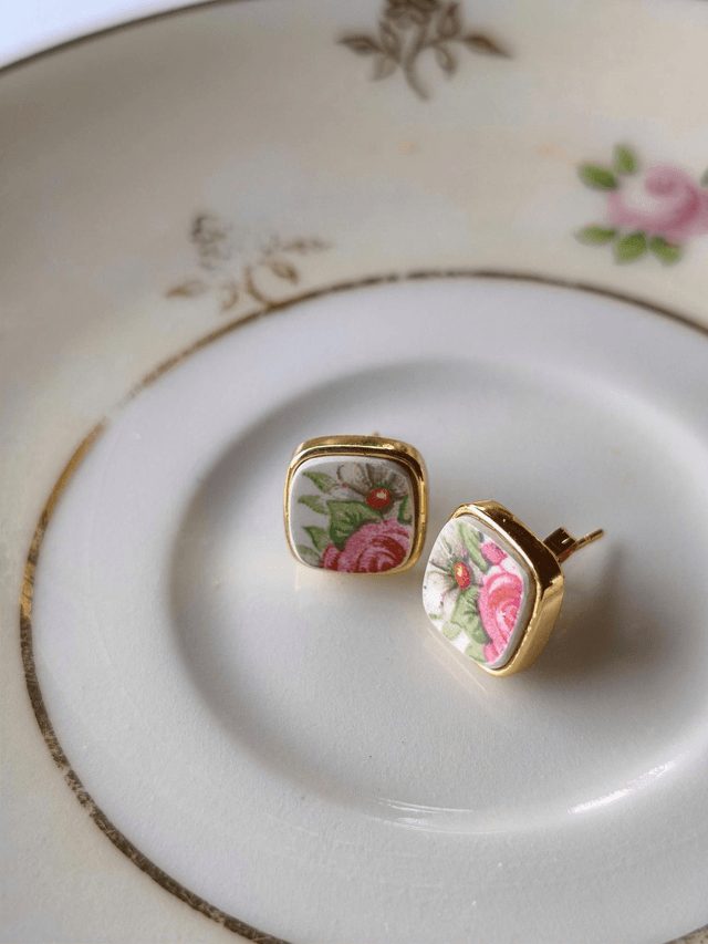 Boucles d'oreilles carrées - faience - Sarreguemines - no.6