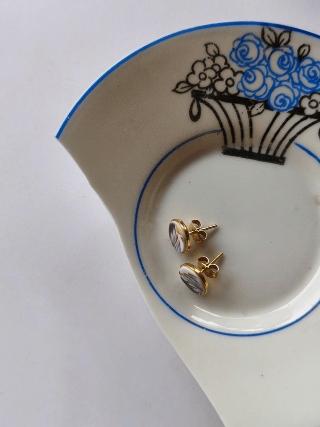 Boucles d'oreilles puces rondes - porcelaine - Sarreguemines no.3