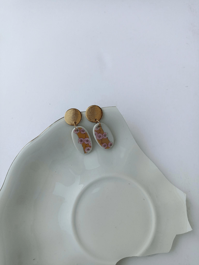 Boucles d'oreilles pendantes - porcelaine Limoges - no.1