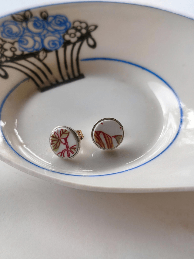 Boucles d'oreilles puces rondes - porcelaine - Sarreguemines no.2